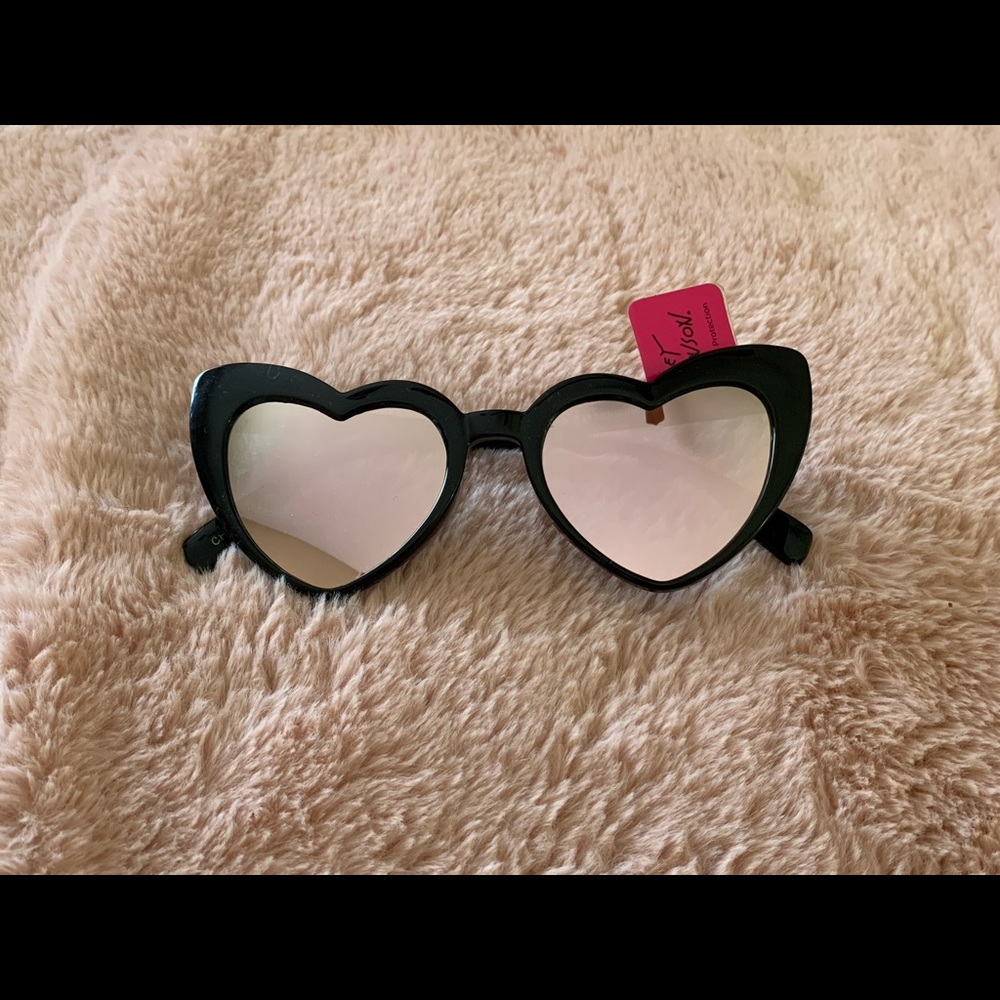 Betsy John Black Heart Pink Cat Eye Sunglasses NWT